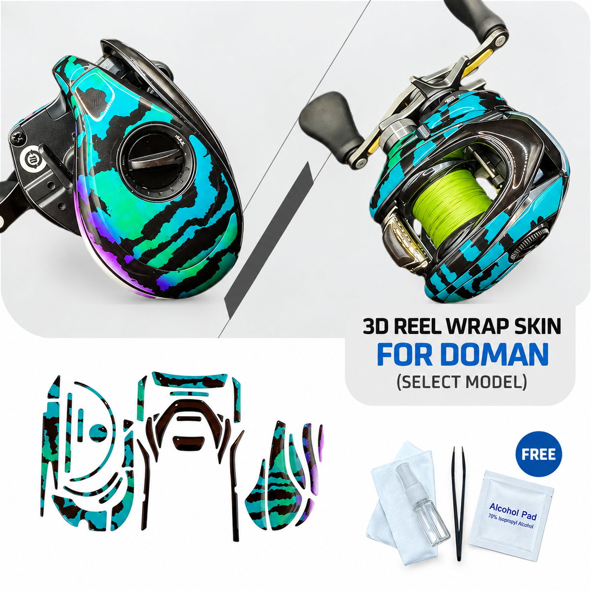 Doman 3D Baitcasting Reel Skin – Custom-Fit Decal Wrap